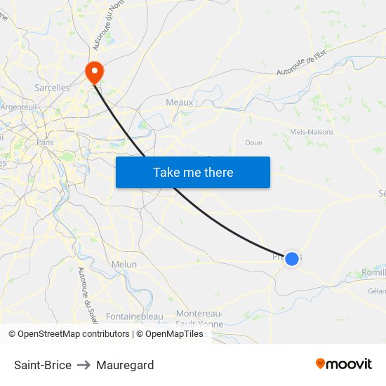 Saint-Brice to Mauregard map