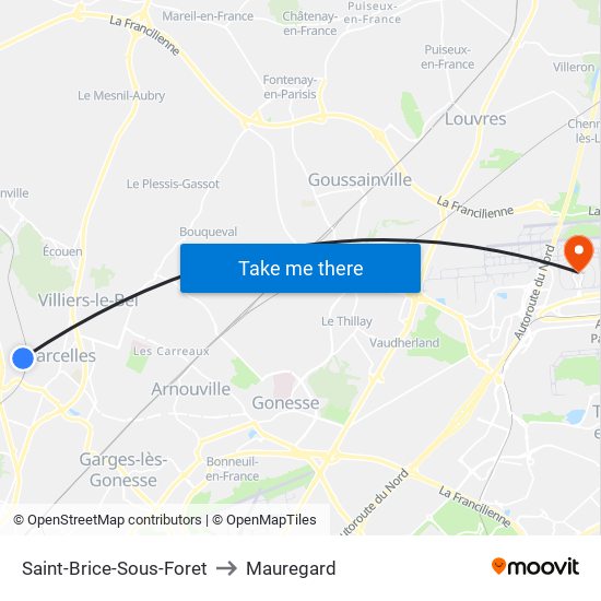 Saint-Brice-Sous-Foret to Mauregard map