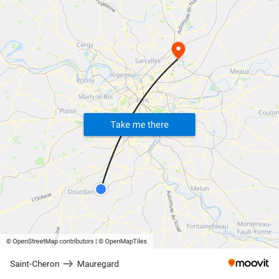 Saint-Cheron to Mauregard map