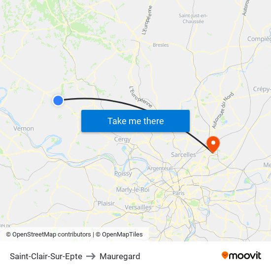 Saint-Clair-Sur-Epte to Mauregard map