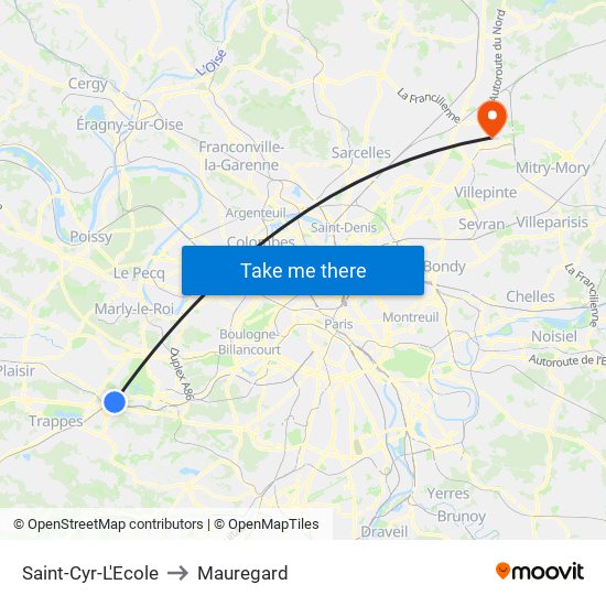 Saint-Cyr-L'Ecole to Mauregard map