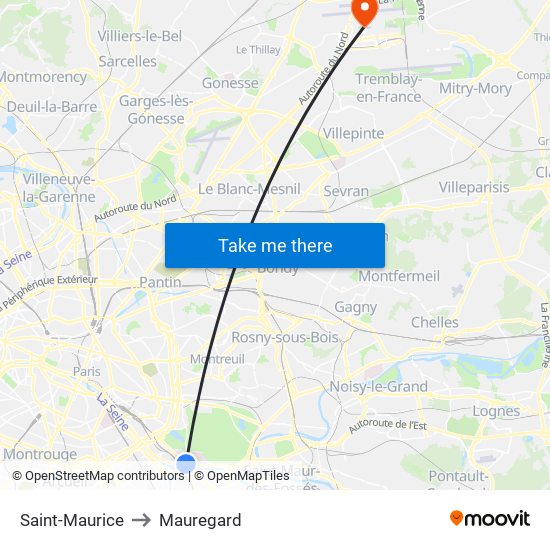 Saint-Maurice to Mauregard map