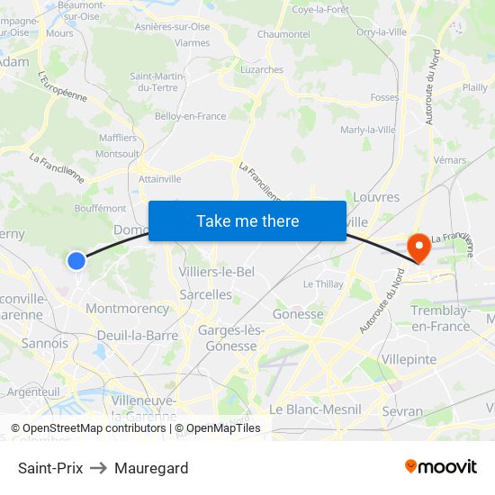 Saint-Prix to Mauregard map