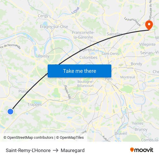 Saint-Remy-L'Honore to Mauregard map
