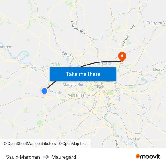 Saulx-Marchais to Mauregard map