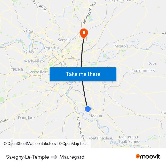 Savigny-Le-Temple to Mauregard map