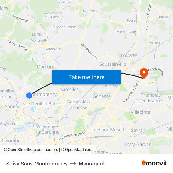 Soisy-Sous-Montmorency to Mauregard map