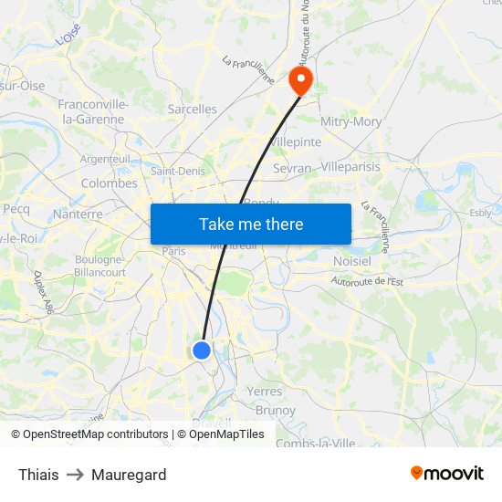 Thiais to Mauregard map