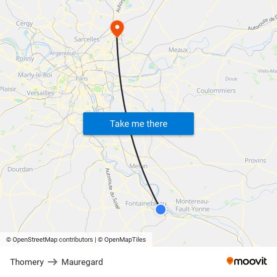 Thomery to Mauregard map