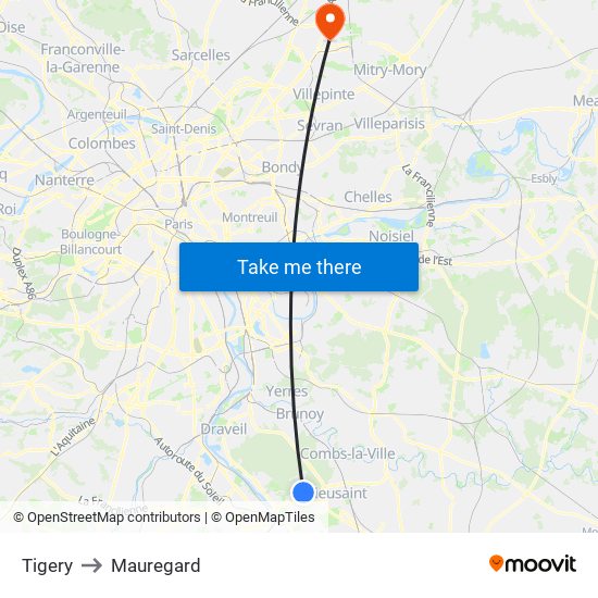 Tigery to Mauregard map
