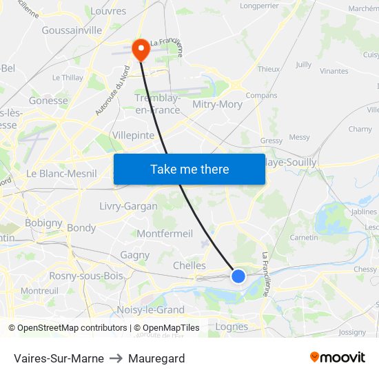 Vaires-Sur-Marne to Mauregard map