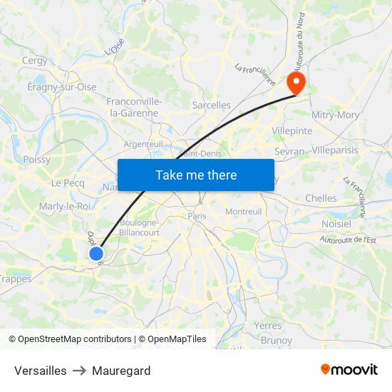 Versailles to Mauregard map