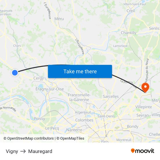 Vigny to Mauregard map
