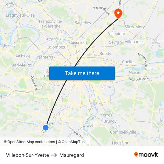 Villebon-Sur-Yvette to Mauregard map