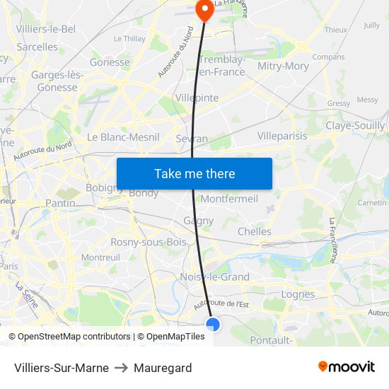 Villiers-Sur-Marne to Mauregard map