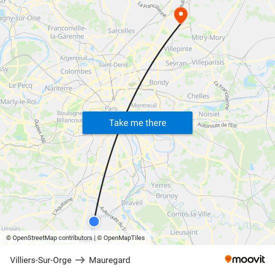 Villiers-Sur-Orge to Mauregard map