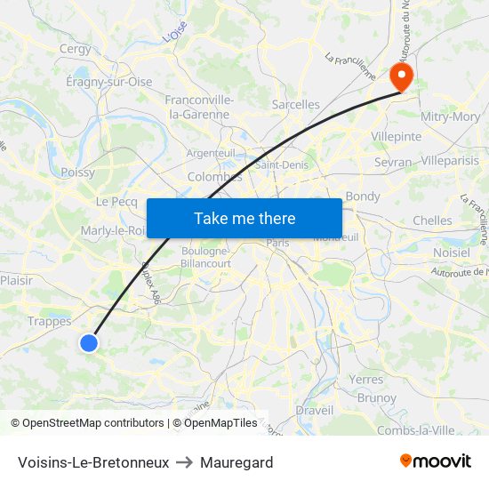 Voisins-Le-Bretonneux to Mauregard map