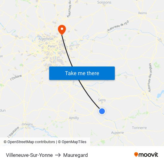 Villeneuve-Sur-Yonne to Mauregard map