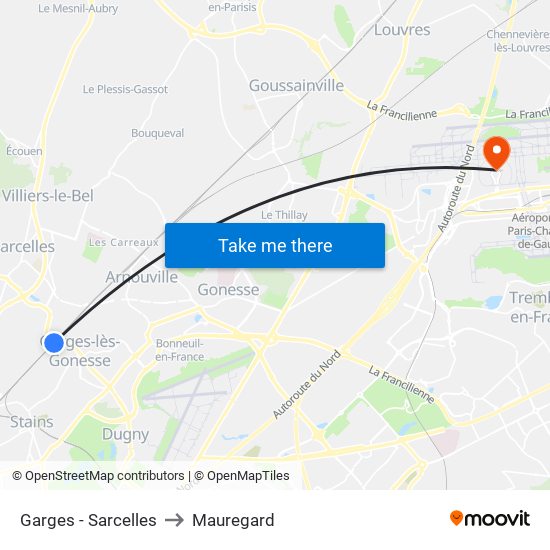 Garges - Sarcelles to Mauregard map