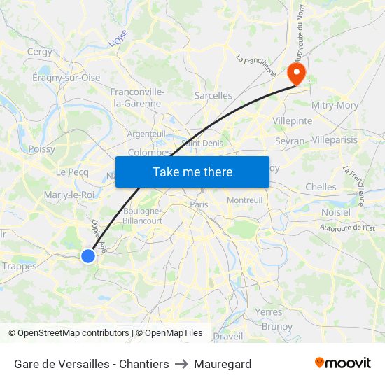 Gare de Versailles - Chantiers to Mauregard map