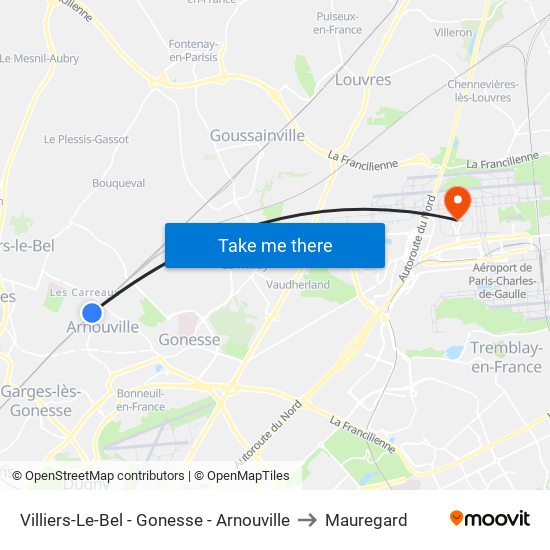 Villiers-Le-Bel - Gonesse - Arnouville to Mauregard map