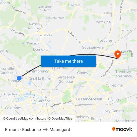 Ermont - Eaubonne to Mauregard map