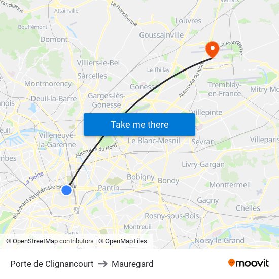 Porte de Clignancourt to Mauregard map
