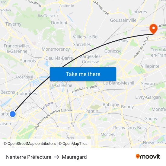 Nanterre Préfecture to Mauregard map