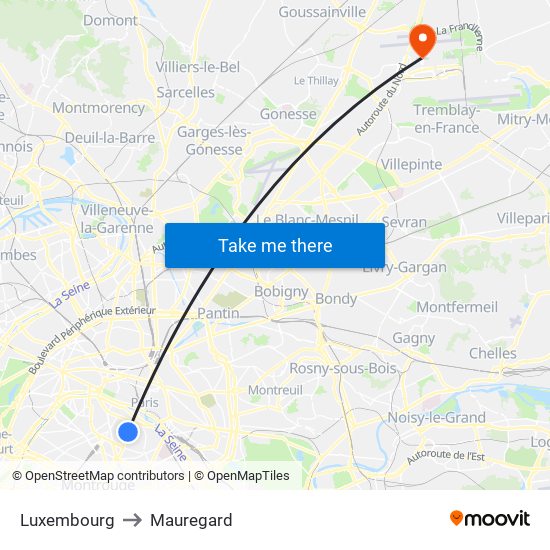Luxembourg to Mauregard map