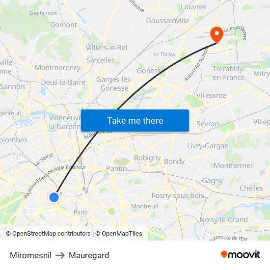 Miromesnil to Mauregard map