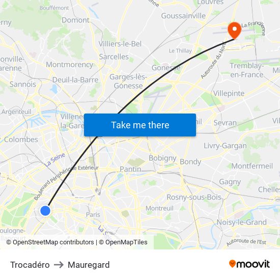 Trocadéro to Mauregard map