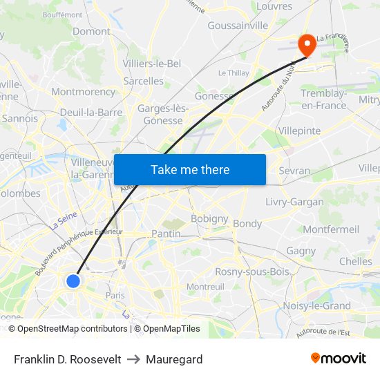 Franklin D. Roosevelt to Mauregard map