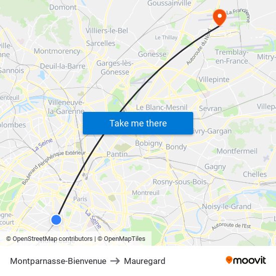 Montparnasse-Bienvenue to Mauregard map