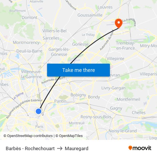 Barbès - Rochechouart to Mauregard map