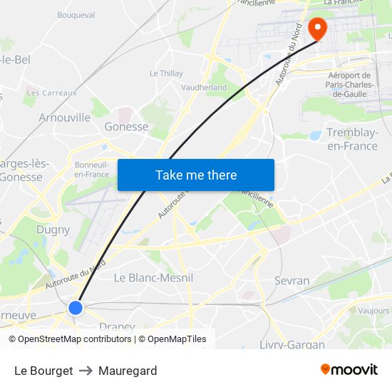 Le Bourget to Mauregard map