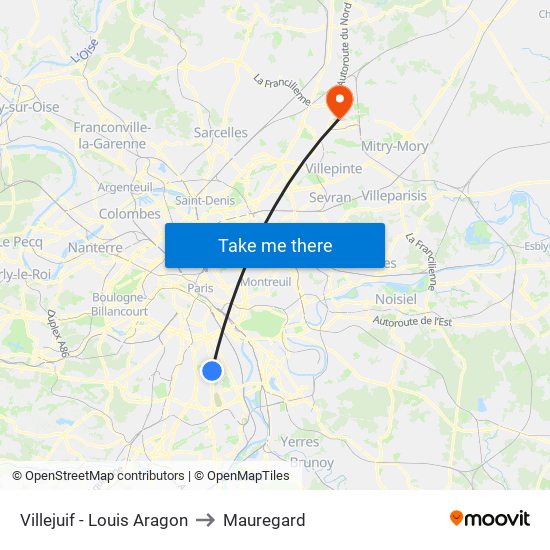 Villejuif - Louis Aragon to Mauregard map