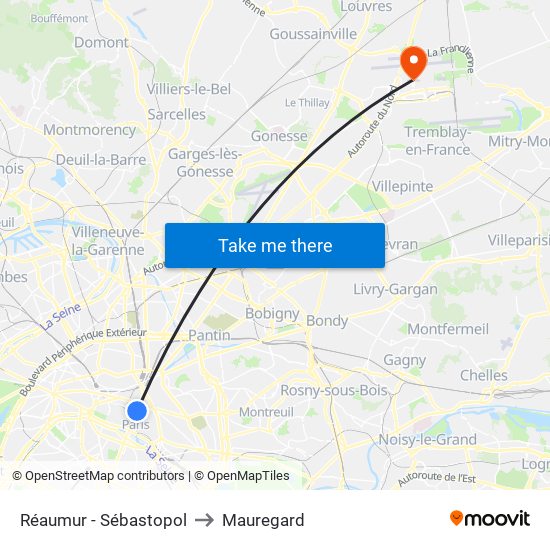 Réaumur - Sébastopol to Mauregard map