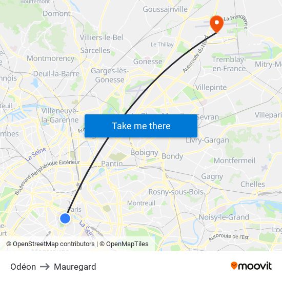 Odéon to Mauregard map
