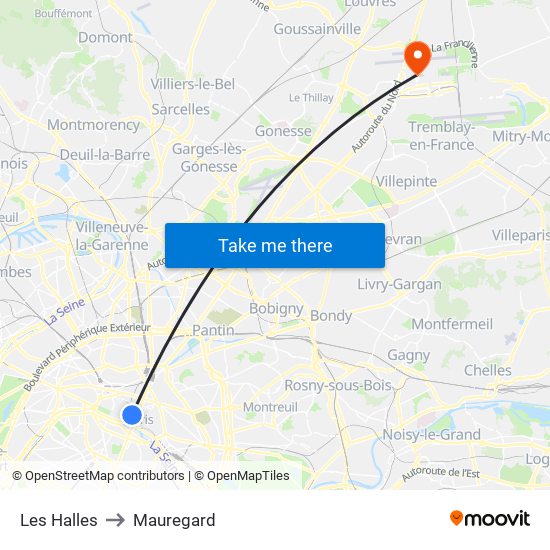 Les Halles to Mauregard map