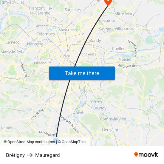 Brétigny to Mauregard map