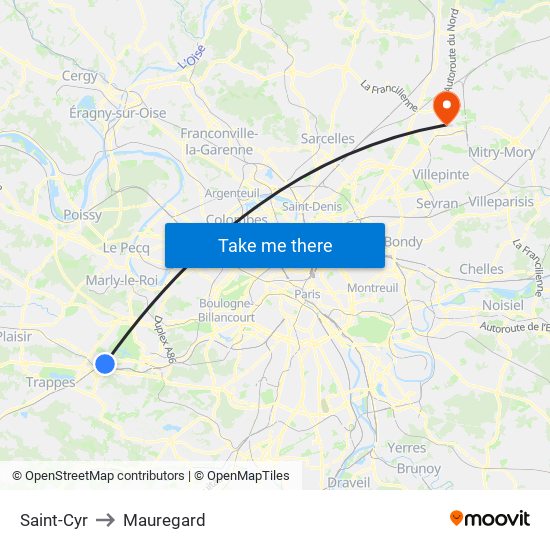 Saint-Cyr to Mauregard map