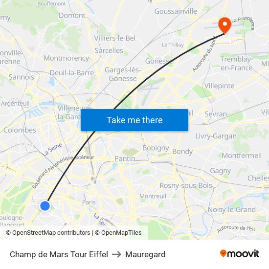 Champ de Mars Tour Eiffel to Mauregard map
