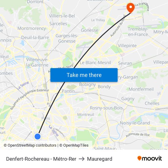 Denfert-Rochereau - Métro-Rer to Mauregard map