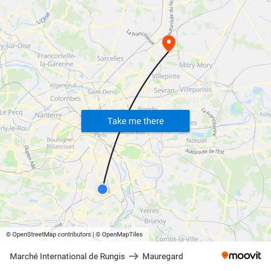 Marché International de Rungis to Mauregard map
