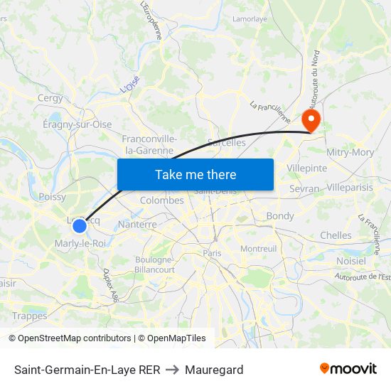 Saint-Germain-En-Laye RER to Mauregard map