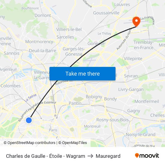 Charles de Gaulle - Étoile - Wagram to Mauregard map