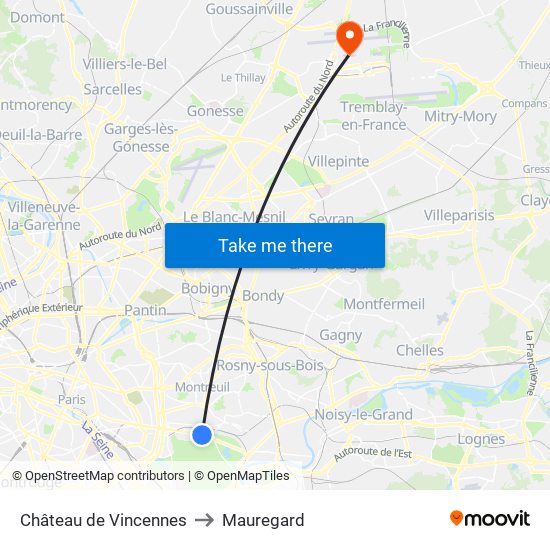 Château de Vincennes to Mauregard map