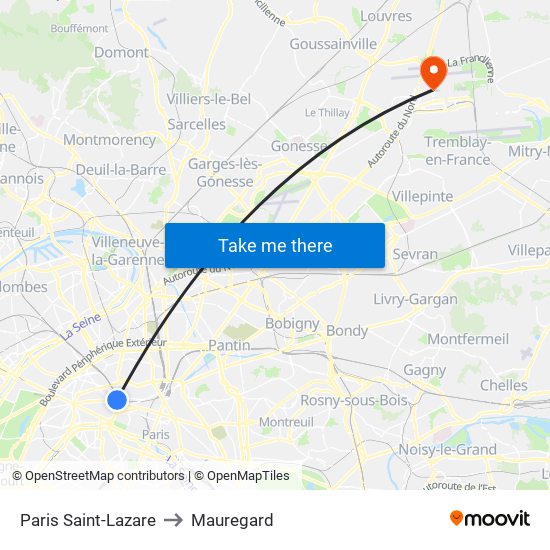 Paris Saint-Lazare to Mauregard map