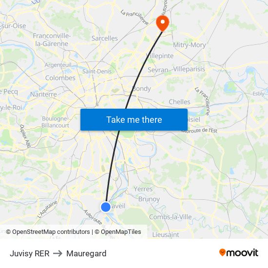 Juvisy RER to Mauregard map
