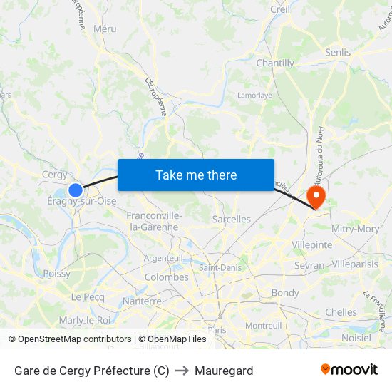 Gare de Cergy Préfecture (C) to Mauregard map